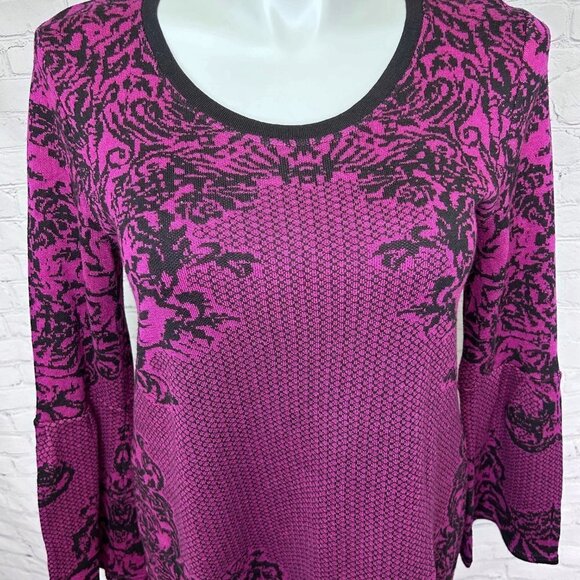 STYLE & CO PURPLE PATTERNED LONG SWEATER W/ BELL SLEEVES - L - Picture 2 of 5